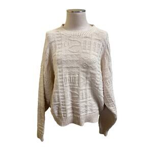 Steffano Man 90s Chunky 3D Knit Cotton Cream Dad Sweater size XL